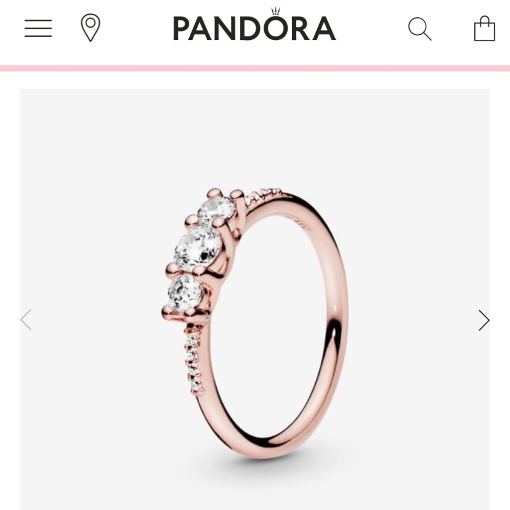 pandora clear three stone ring in rose gold